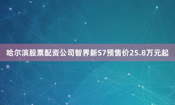 哈尔滨股票配资公司智界新S7预售价25.8万元起
